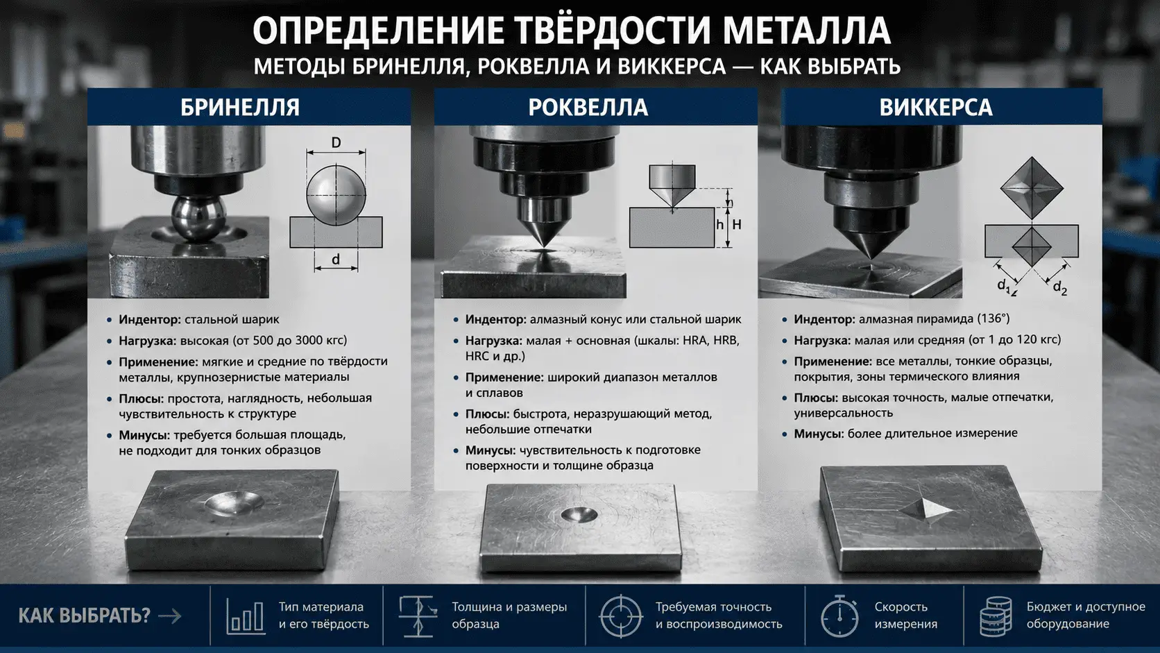 Определение твёрдости металла: методы Бринелля, Роквелла и Виккерса — как выбрать